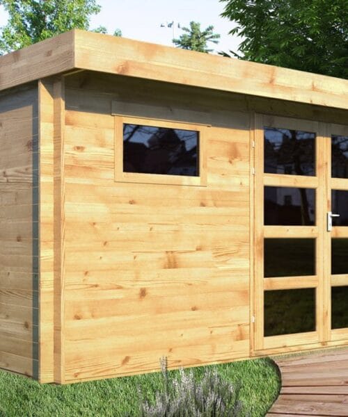 Abri de jardin bois Ep. 28mm, 13 m² - toit plat