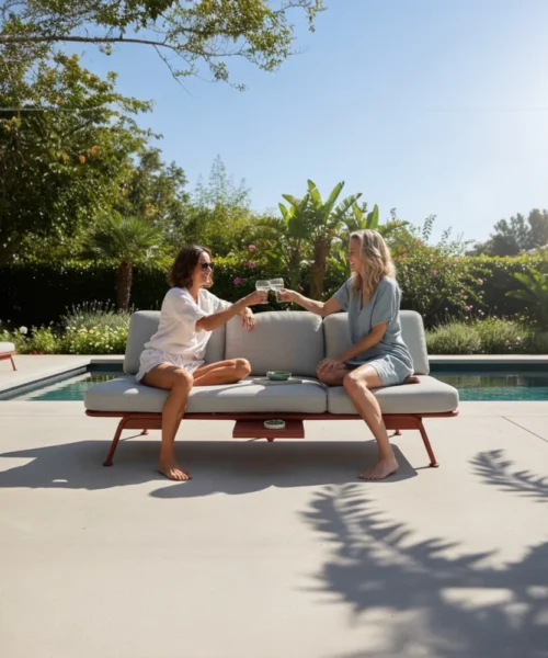 Salon de jardin / bain de soleil modulable en aluminium terracotta - SUNNY