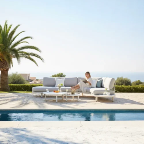 Salon de jardin haut de gamme d'angle en aluminium - ALBA