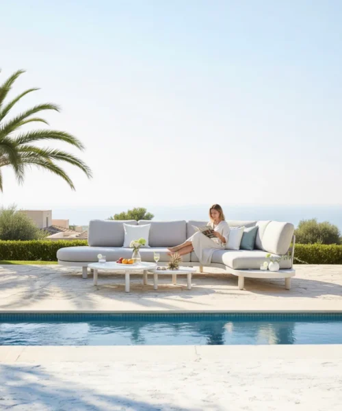 Salon de jardin haut de gamme d'angle en aluminium - ALBA