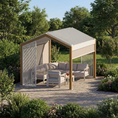 Ensemble pergola ECOZIA avec 2 persiennes et 2 stores Structure en aluminium