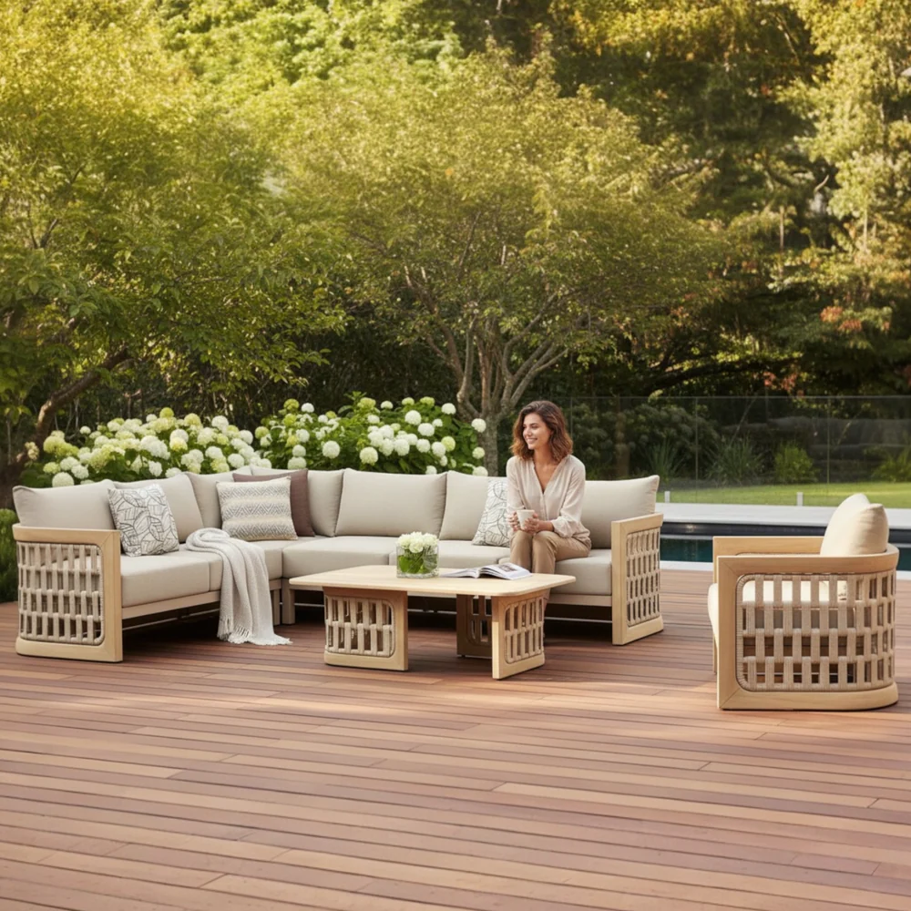 Mobilier de jardin luxe en teck et en corde - PALMA ANGLE – Image 3