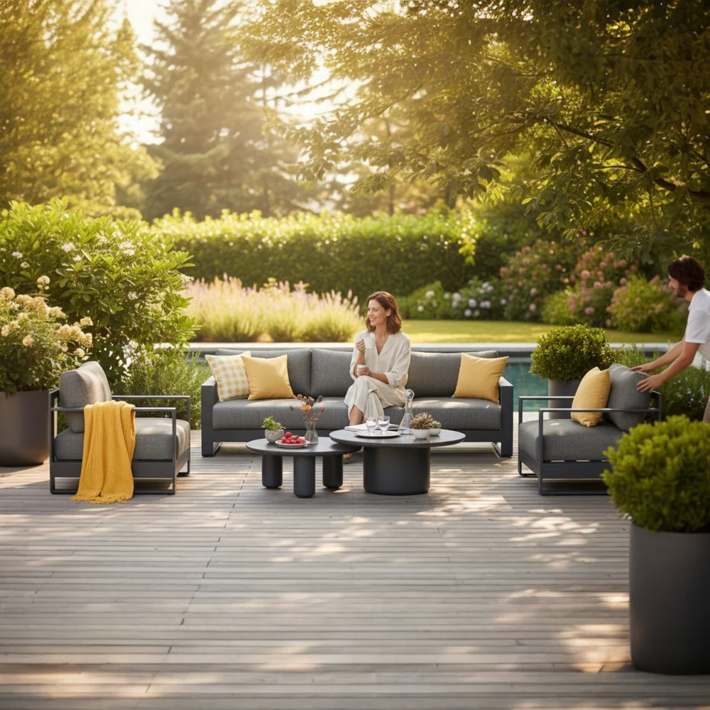Salon canapé de jardin design aluminium haut de gamme - IRIS BIS NOIR – Image 3