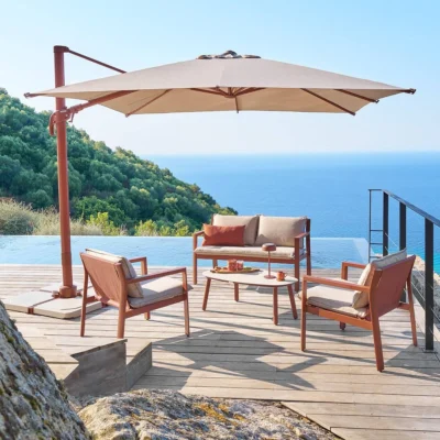 Parasol déporté carré inclinable MELHIA Lin / Acajou 3 x 3 m - Acier, Aluminium, Oléfine - Prix Destockage