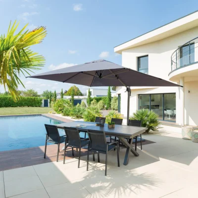 Parasol déporté rectangulaire ÉQUADOR Ardoise 4 x 3 m - Aluminium, Polyester - Prix Destockage
