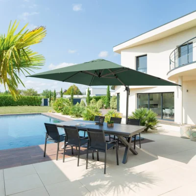 Parasol déporté rectangulaire ÉQUADOR Vert olive 4 x 3 m - Aluminium, Polyester - Prix Destockage