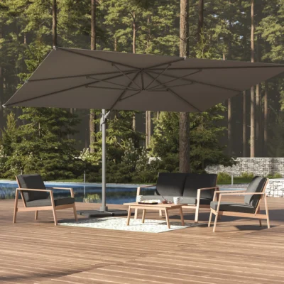 Parasol déporté rectangulaire MELHIA Anthracite + 4 dalles de parasol STACIO 4 x 3 m - Aluminium traité époxy, Acier, Oléfine - Prix Destockage