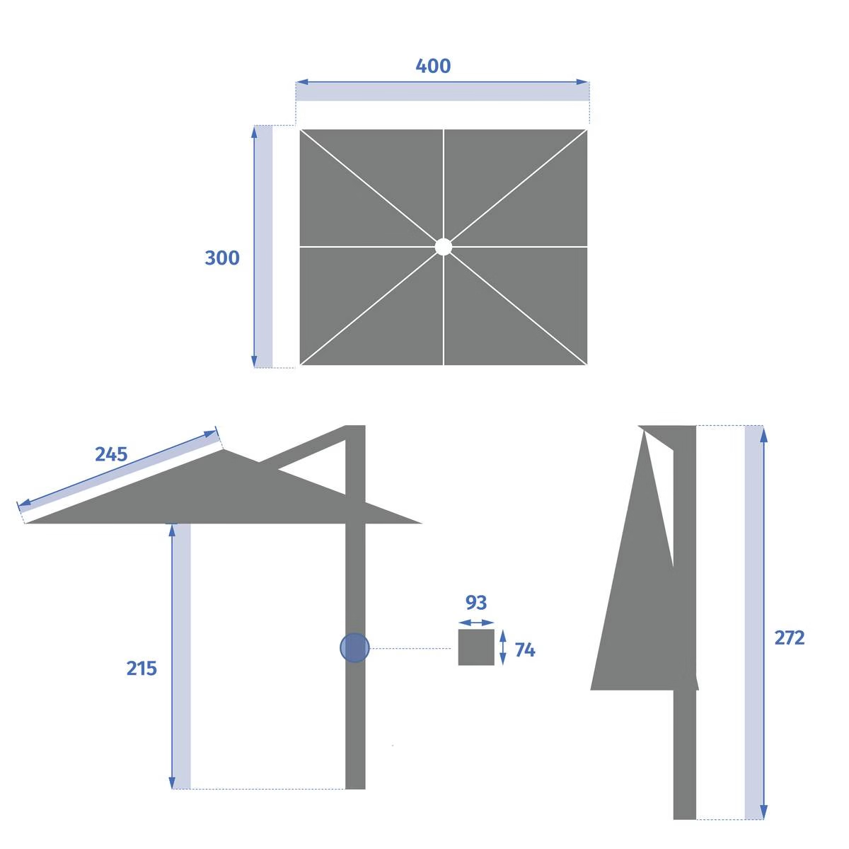 Parasol déporté rectangulaire MELHIA Anthracite avec LED 4 x 3 m - Aluminium traité époxy, Acier, Oléfine - Prix Destockage – Image 13