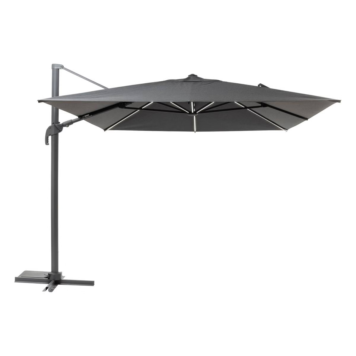 Parasol déporté rectangulaire MELHIA Anthracite avec LED 4 x 3 m - Aluminium traité époxy, Acier, Oléfine - Prix Destockage – Image 3