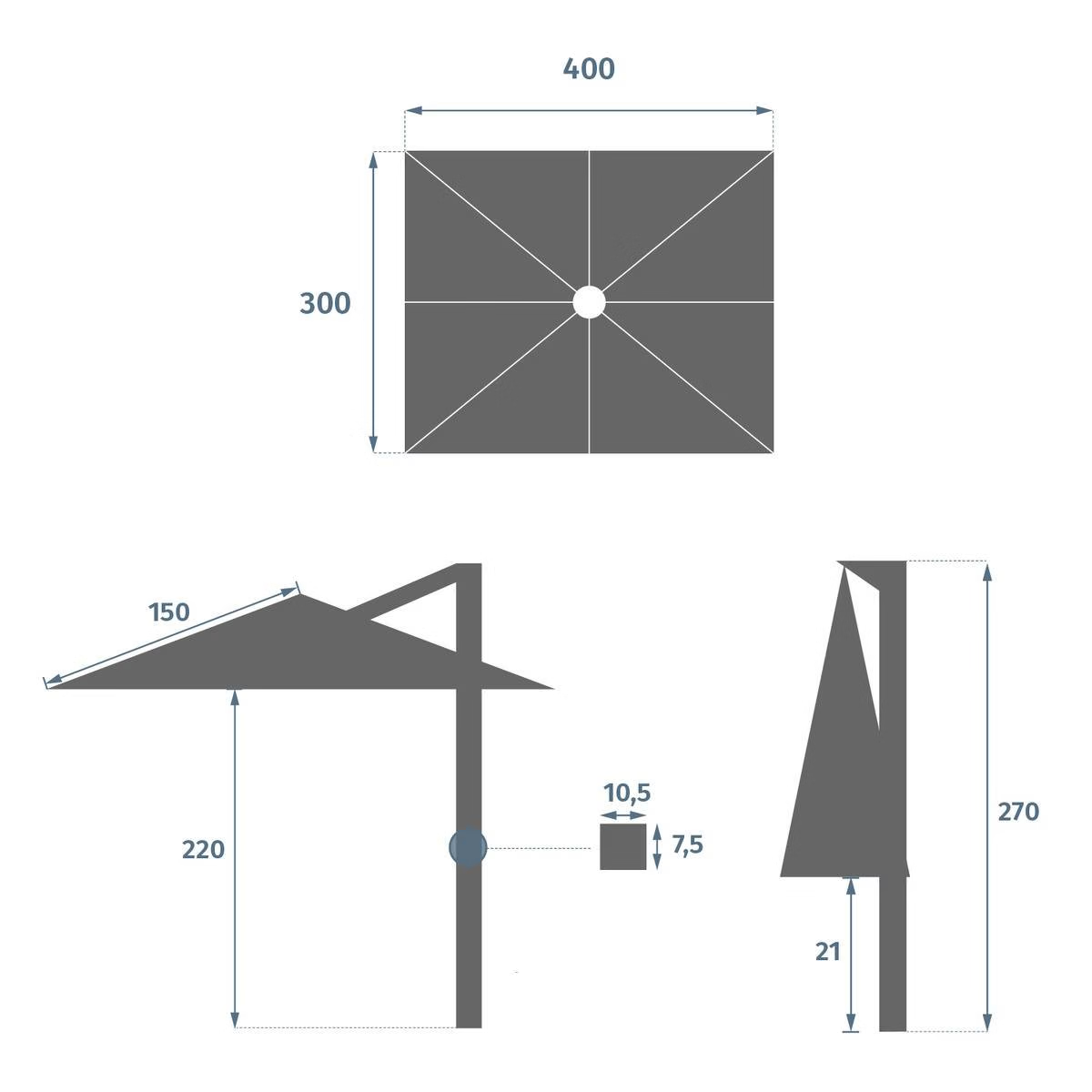 Parasol déporté rectangulaire SUENYO Sunbrella® Anthracite 4 x 3 m - Aluminium traité époxy, Acier, Acrylique - Prix Destockage – Image 9