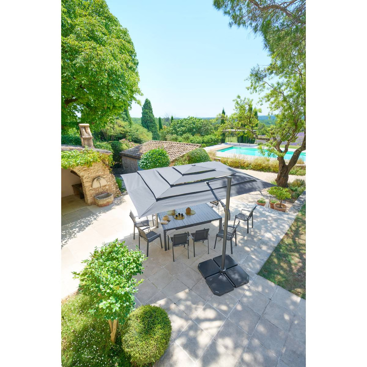 Parasol déporté rectangulaire inclinable MELHIA 4 x 3 m - Aluminium, Acier, Oléfine - Prix Destockage – Image 2