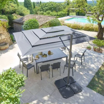 Parasol déporté rectangulaire inclinable MELHIA 4 x 3 m - Aluminium, Acier, Oléfine - Prix Destockage