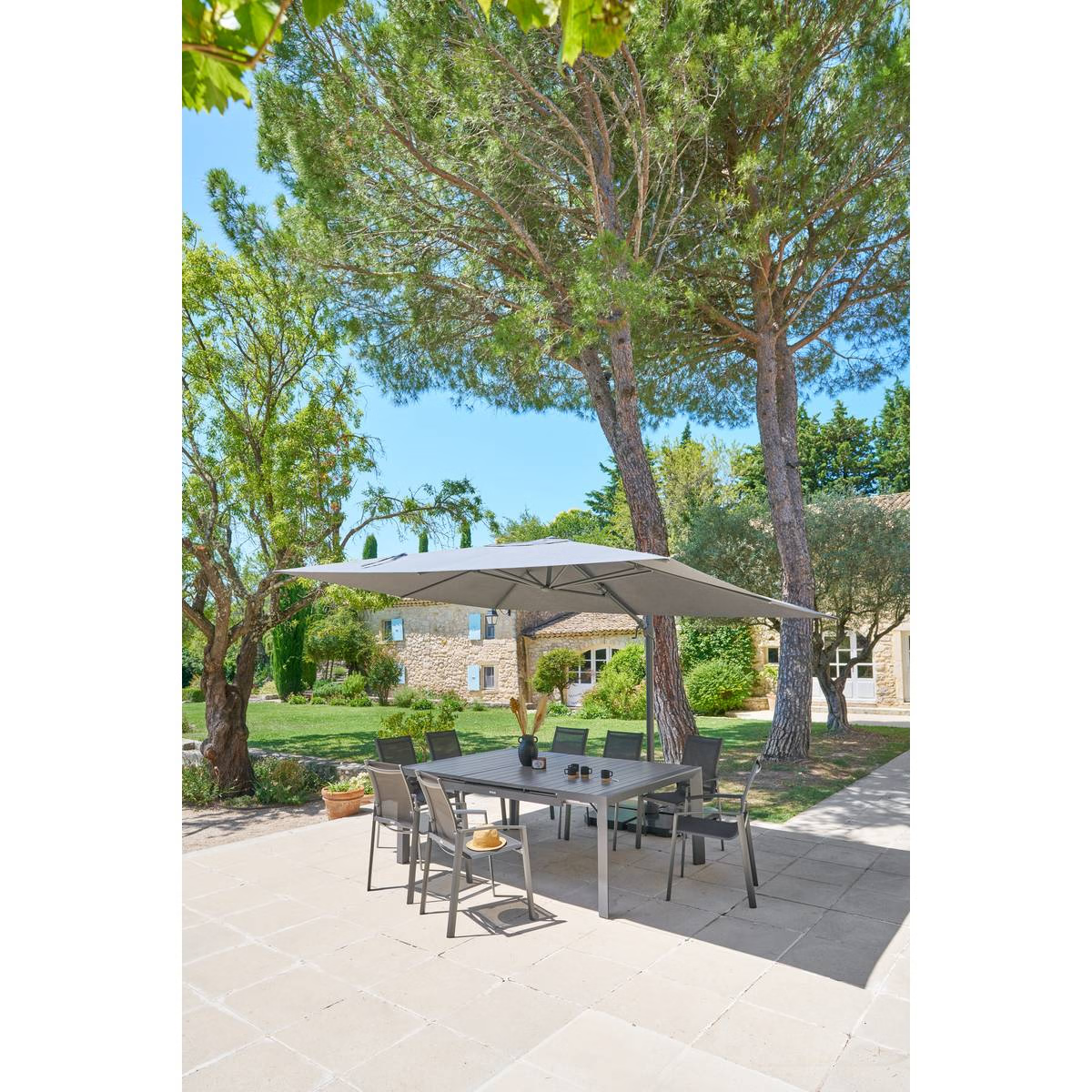 Parasol déporté rectangulaire inclinable MELHIA Anthracite / Graphite 4 x 3 m - Aluminium traité époxy, Acier, Oléfine - Prix Destockage – Image 11