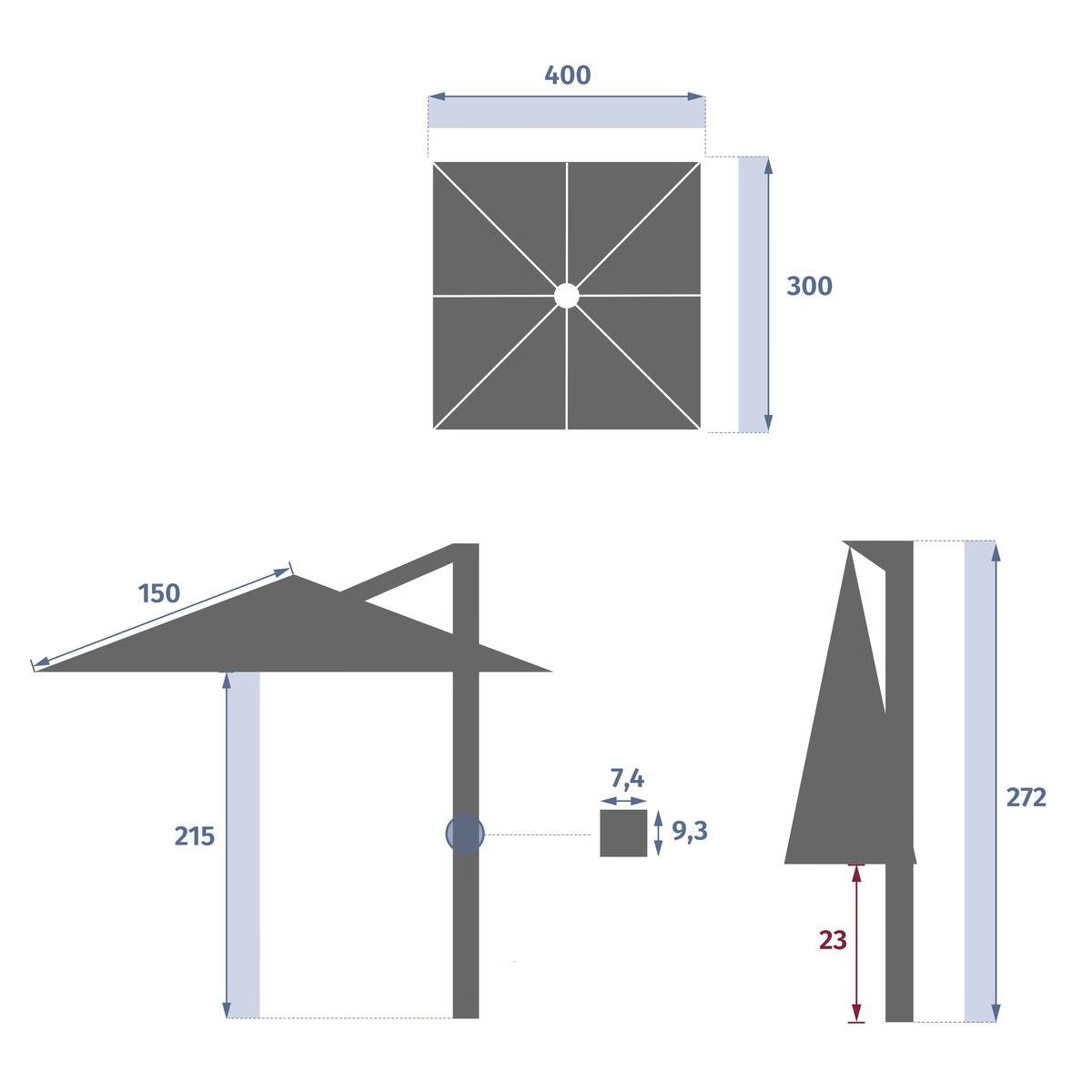 Parasol déporté rectangulaire inclinable MELHIA Anthracite / Graphite 4 x 3 m - Aluminium traité époxy, Acier, Oléfine - Prix Destockage – Image 9