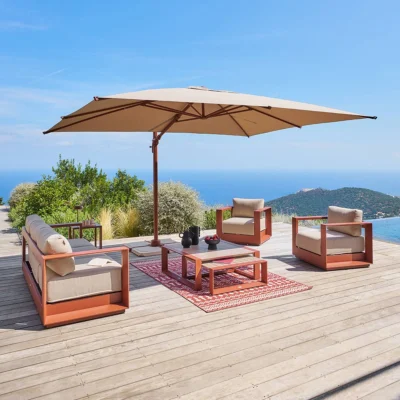 Parasol déporté rectangulaire inclinable MELHIA Lin / Acajou 4 x 3 m - Acier, Aluminium, Oléfine - Prix Destockage