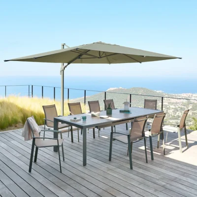 Parasol déporté rectangulaire inclinable MELHIA Vert laurier 4 x 3 m - Aluminium, Acier, Oléfine - Prix Destockage