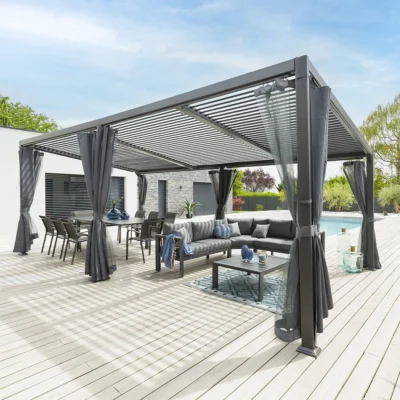 Pergola bioclimatique AVILA Graphite 6 x 3,5 m - Structure et lames simples en aluminium