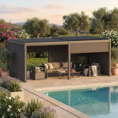 Pergola bioclimatique EVONIS Graphite 6 x 3 m - Structure en aluminium et lames en acier