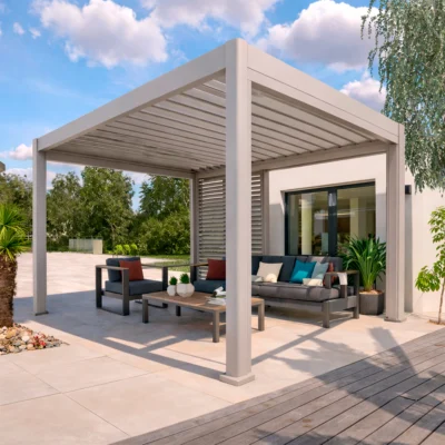 Pergola bioclimatique EVORA Argile 4 x 3 m - Structure et lames doubles en aluminium