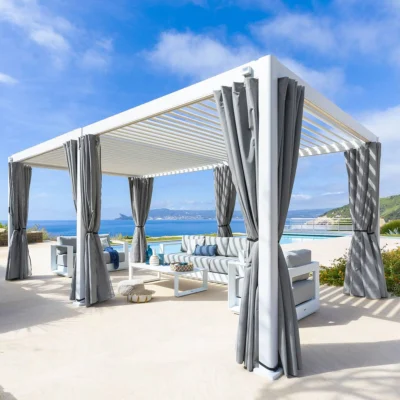Pergola bioclimatique EVORA Blanc 6 x 3,6 m - Structure et lames doubles en aluminium