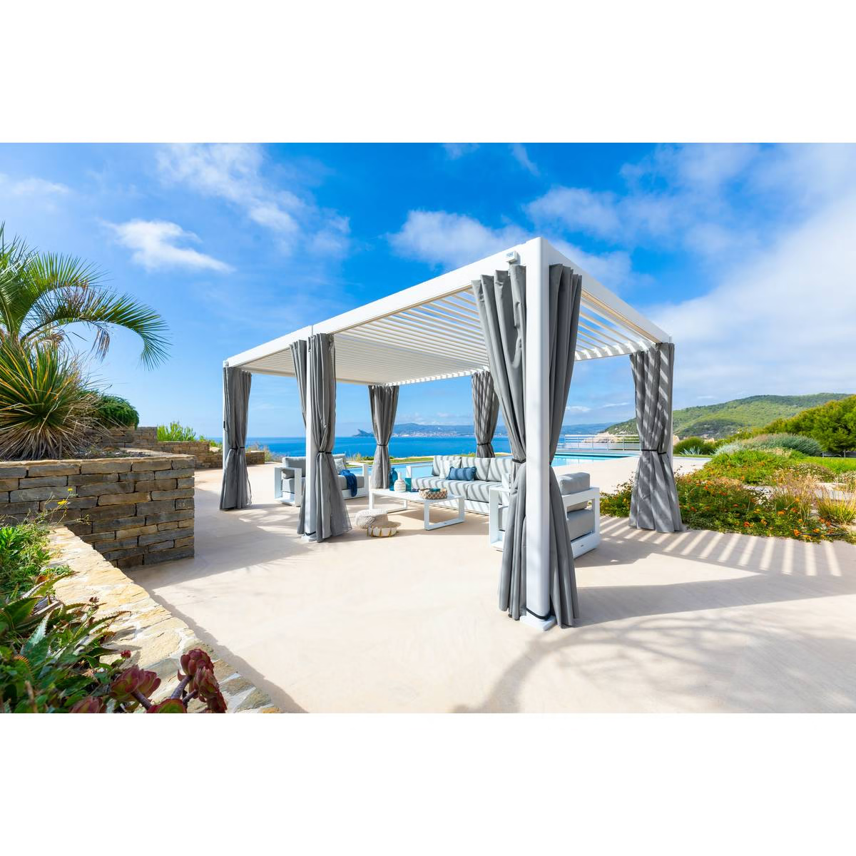 Pergola bioclimatique EVORA Blanc 6 x 3,6 m - Structure et lames doubles en aluminium – Image 8