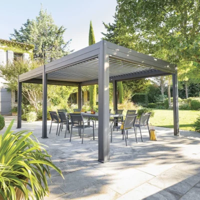 Pergola bioclimatique EVORA Graphite 6 x 3,6 m - Structure et lames doubles en aluminium