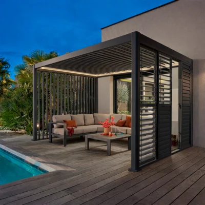 Pergola électrique bioclimatique autoportante EVORA Graphite 4 x 3 m - Structure et lames doubles en aluminium