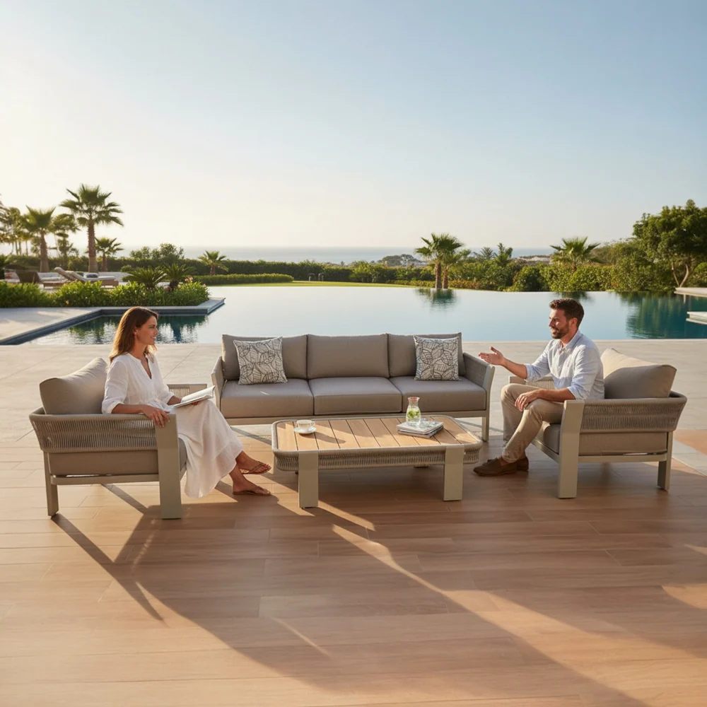 Salon de jardin design en aluminium et corde 5places - OLBY – Image 4