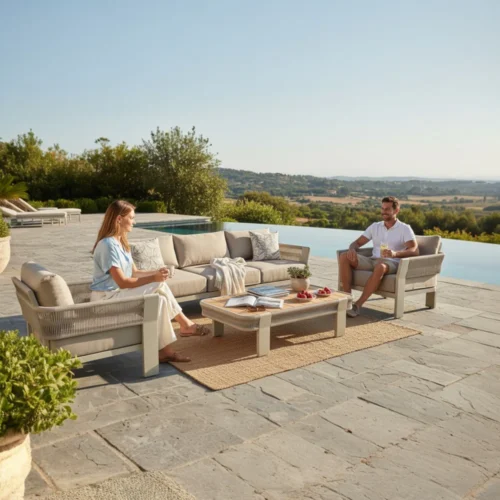 Salon de jardin design en aluminium et corde 5places - OLBY