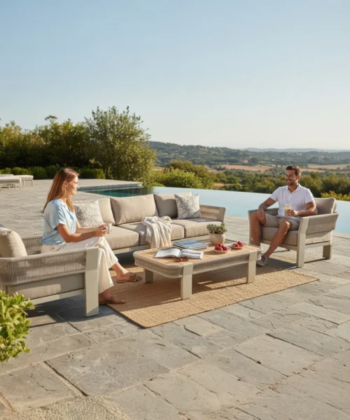 Salon de jardin design en aluminium et corde 5places - OLBY
