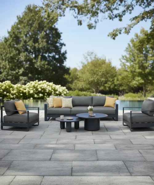 Salon canapé de jardin design aluminium haut de gamme - IRIS BIS NOIR