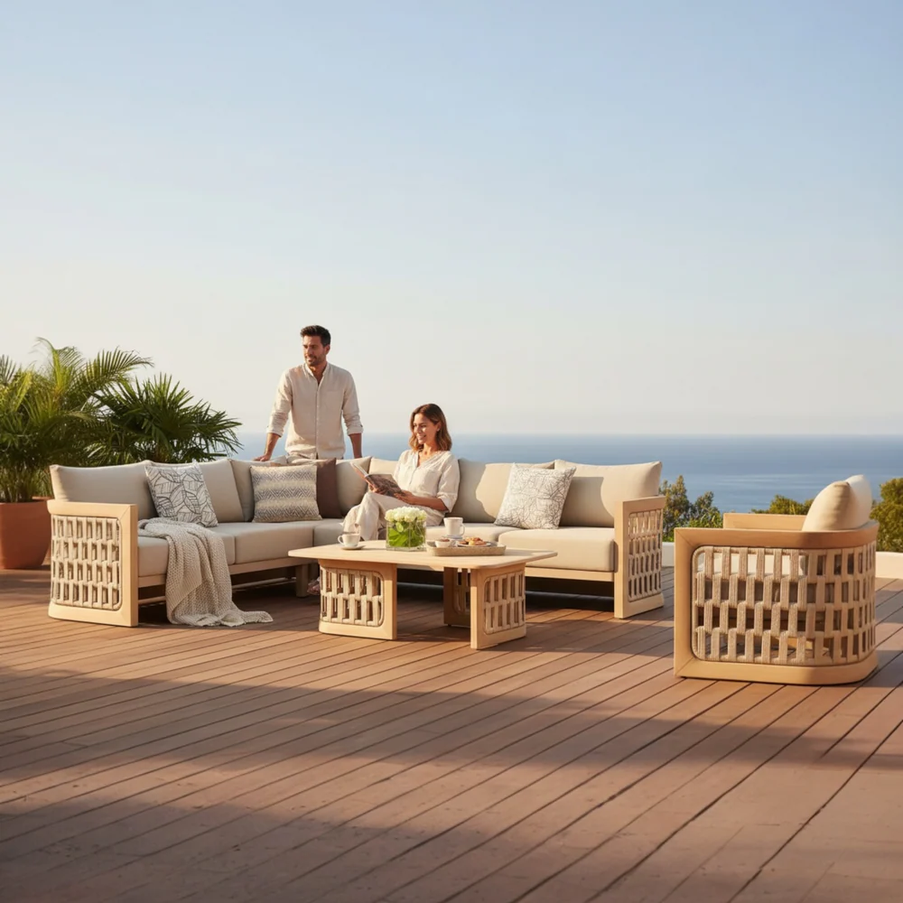 Mobilier de jardin luxe en teck et en corde - PALMA ANGLE – Image 4