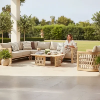 Mobilier de jardin luxe en teck et en corde - PALMA ANGLE