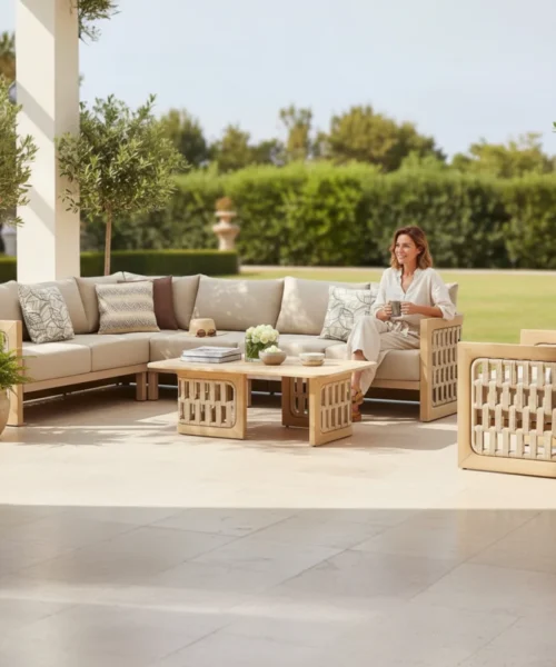 Mobilier de jardin luxe en teck et en corde - PALMA ANGLE