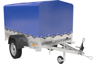 Remorque bagagère garden trailer 200 kipp 200 x 106 cm avec bâche haute bleue, arceau et roue jockey – Neuf – Prix Destockage