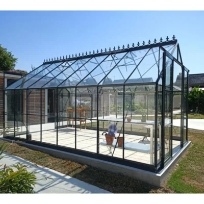 Serre de jardin 14,52m² en aluminium anthracite et verre trempé 4mm - Green Protect - Prix Destockage