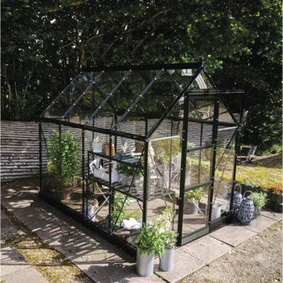 Serre de jardin 4,9m² en aluminium noir et verre trempé Icon 6 - Halls - Prix Destockage